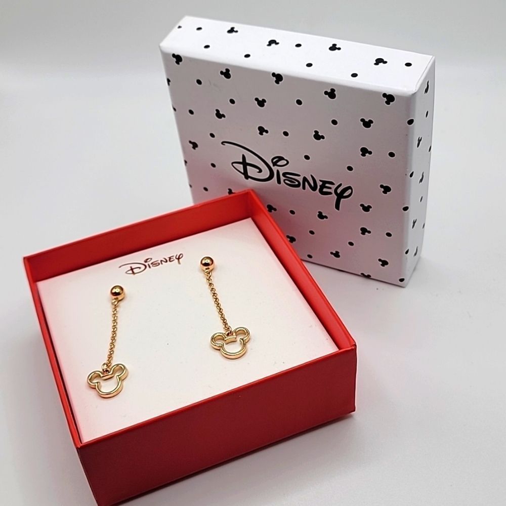NIB HANGING DISNEY MICKEY MOUSE EARRINGS GOLD